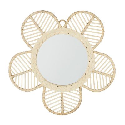 Miroir fleur en rotin beige