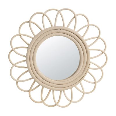 Miroir rond fleur en rotin