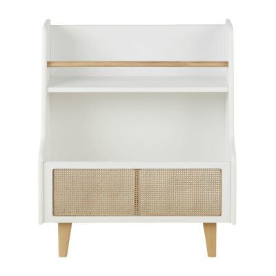 Range livres blanc et cannage rotin