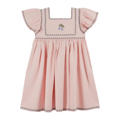 Robe Brodé cerises rose