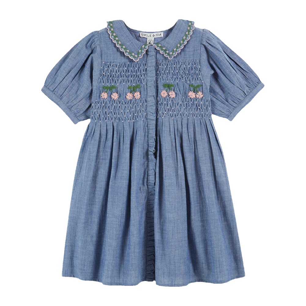 Robe Brodé smocké chambray