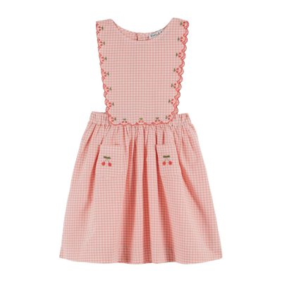 Robe tablier Brodé vichy rose