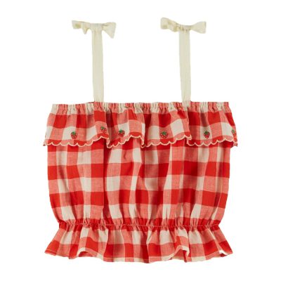 Top Brodé vichy rouge