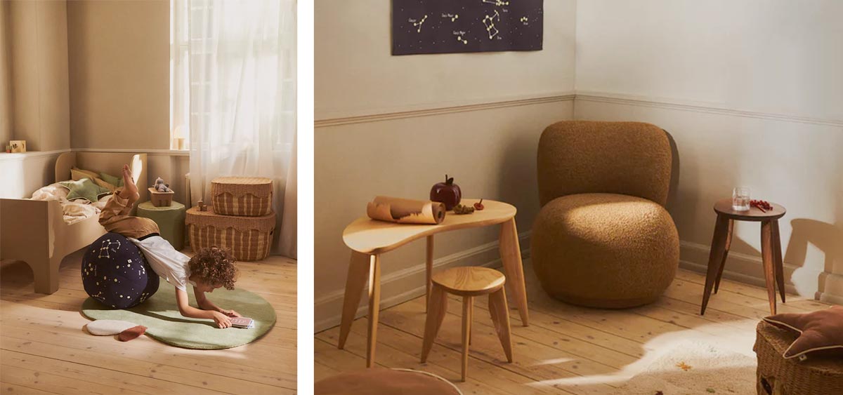 Bureau et chaise Feve Ferm Living et pouf constallation SS26