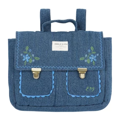 Cartable brodé denim Emile et Ida